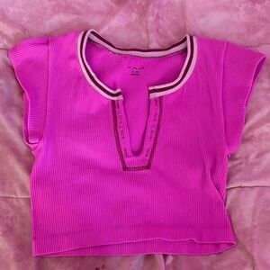 Pink Ribbed Crop Top